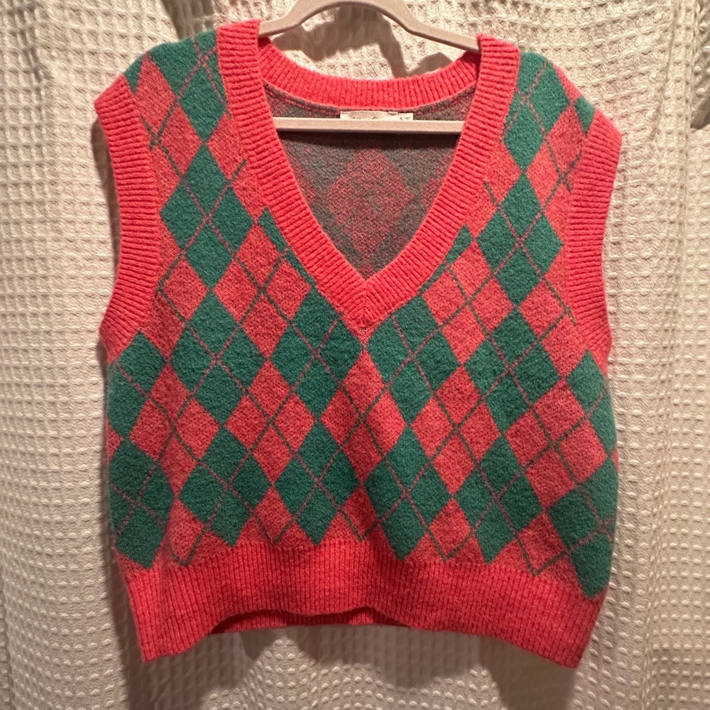 All in Favor V-Neck Sweater Pink and Green